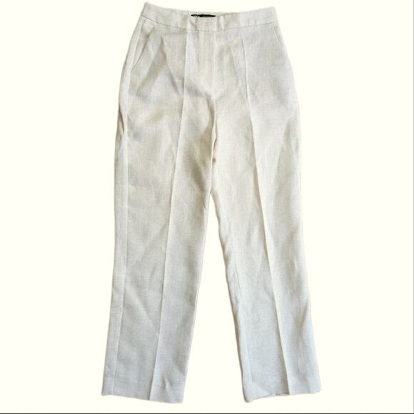 Zara High Rise Linen Blend Metallic Sparkle Straight Lightweight Pants NWOT - Picture 1 of 5